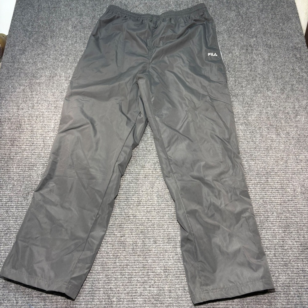Fila Mens XL Track Pants Gray Windbreaker Mesh Lined Side Stripe Zip Hem Sport